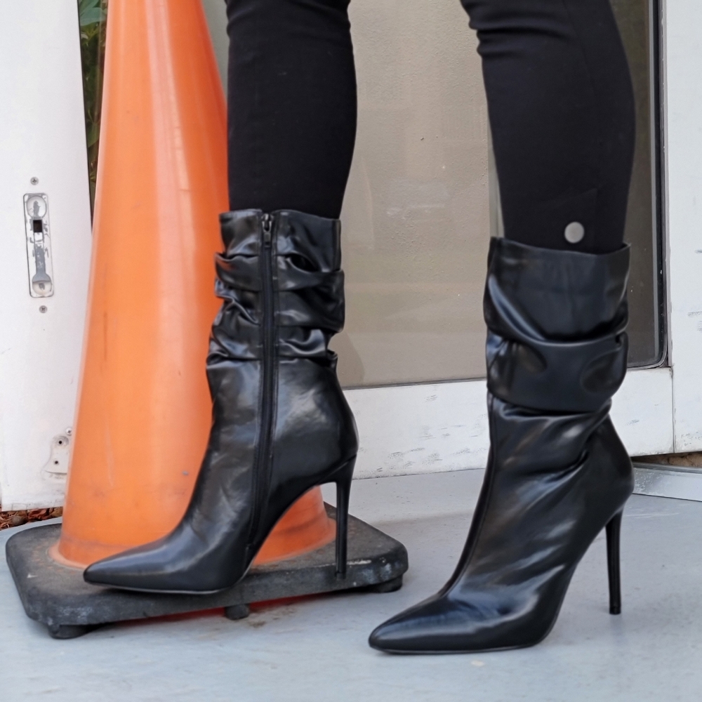 Slouch Ankle Boots Pointy Toe Stiletto High Heel Booties - Picture 5 of 6
